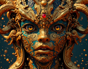 Fototapeta premium AI muse core with inspiration-generating servers, surrounded by Renaissance studio textures and artistic ambiance.