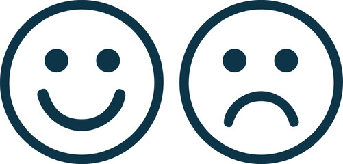 Smile and sad emoji icon happy and unhappy vector illustration