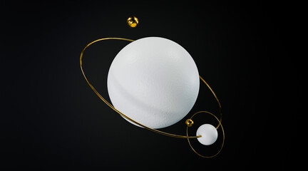 Minimal space background with planet. Trendy stylish wallpaper with stars, and universe