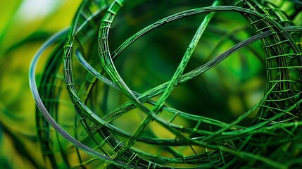 Abstract green wire mesh structure against a blurred green background showcasing depth and form