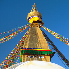 Boudha, bodhnath or Boudhanath stupa with prayer flags