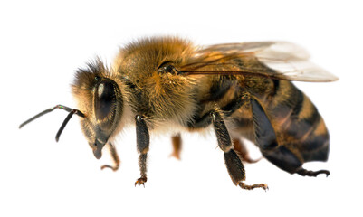 bee or honeybee Apis Mellifera isolated on white