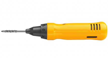 a close-up shot of a yellow screwdriver on an isolated background, highlighting its ergonomic design and features