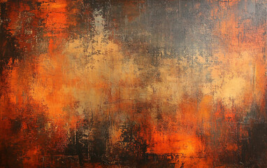 Painting of a wall with orange and brown splatters