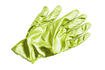 Bright green gloves resting on a smooth, light-colored background, inviting creativity at home isolated on transparent background