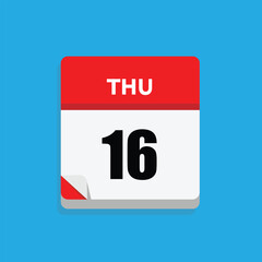 calender icon, 16 thursday icon with blue background