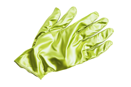 Bright green gloves resting on a smooth, light-colored background, inviting creativity at home isolated on transparent background