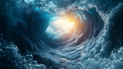 Fototapeta premium Ocean vortex, swirling water, sunset, stormy sky, background