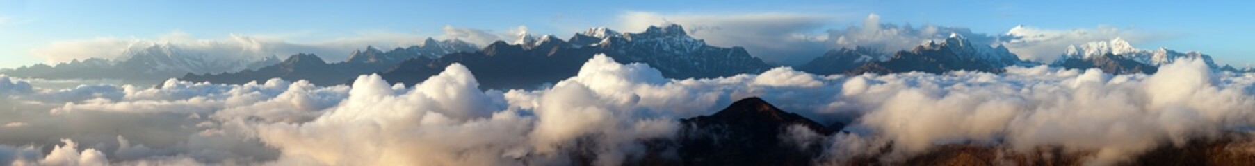 Evening sunsed panoramic view on great Himalayan range