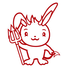 Rabbit Devil Demon Evil Satan Hell Trident Costume Design Lover Art Vector Illustration Card T-Shirt Poster Sticker Graphic Print Decorative Drawing Isolated Logo Decoration Symbol Creative Cool Style