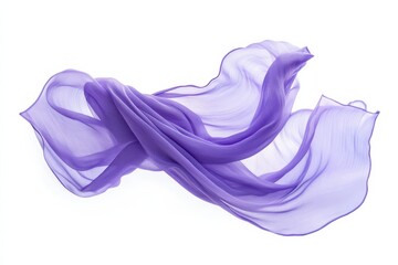Elegant purple silk swirling gracefully in mid-air against a pure white background isolated on transparent background
