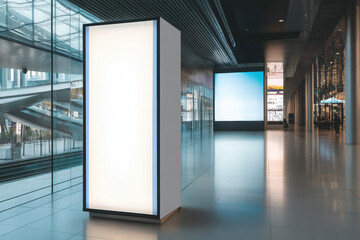 Modern electronic display board at walkway in modern building 
