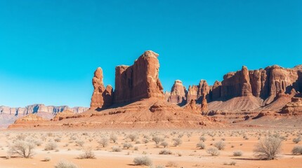 Fototapeta premium Arid desert landscape with rock formations, natural beauty. Environmental background.