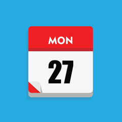 calender icon, 27 monday icon with blue background