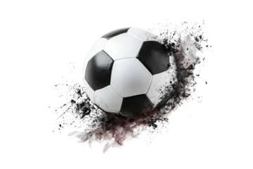 Dynamic soccer ball striking ground with explosive motion captured in striking detail isolated on transparent background