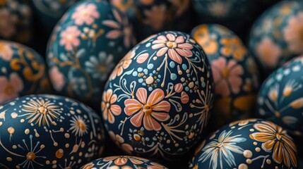 Close-up of Easter eggs with floral patterns