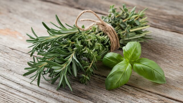 The herbs include rosemary, thyme, and basil - Powered by Adobe