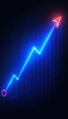 Neon Blue Upward Trending Line Graph on Dark Background Representing Growth, Success, and Progress