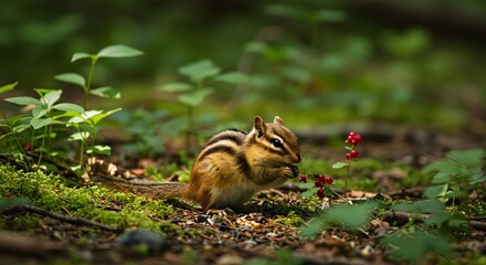Obraz premium Forest Forager The Chipmunk in its Natural Environment