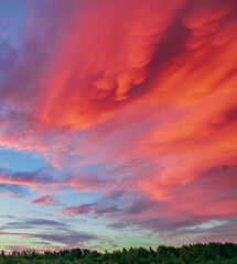 Beautiful pink and blue sky with clouds