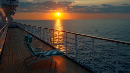 Obraz premium Sunset cruise ship deck chair ocean view travel