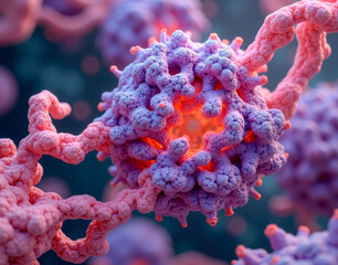 A microscopic view of bioengineered molecules assembling into organic tissue, symbolizing advancements in regenerative medicine.
