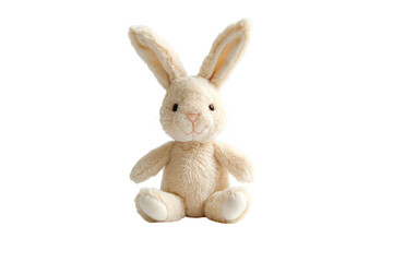 A charming, plush bunny toy sits upright, showcasing its floppy ears and gentle expression isolated on transparent background