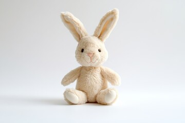 Obraz premium A charming, plush bunny toy sits upright, showcasing its floppy ears and gentle expression isolated on transparent background