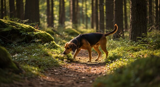 Swedish Hunting Hound Drever Tracking Scents in Woodland Terrains