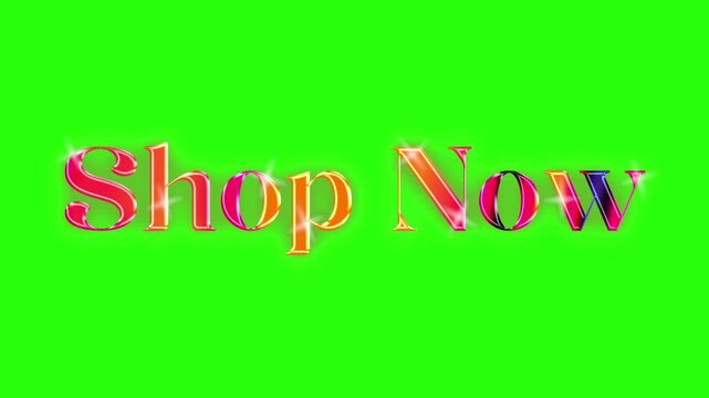 Animation of a poster with the words "Shop Now" written in colorful font on a green background, transparency and alpha channel in flat style