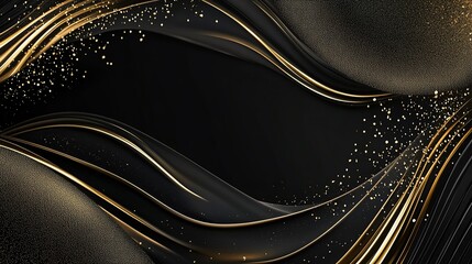 Obraz premium Elegant Black and Gold Abstract Background with Flowing Lines and Sparkles for Luxurious Designs