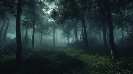 Obraz premium A Serene Forest Painting With Tall Trees