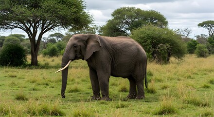 Fototapeta premium Gentle Giant of the Savanna Elephants Roaming in African Grasslands and Forests