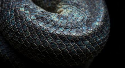 Close-Up of Serpent's Textured Scales on Dark Background in Natural Habitat