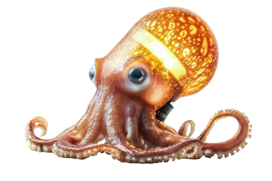 A whimsical octopus-shaped lamp illuminating a bright space with artistic charm and creativity isolated on transparent background