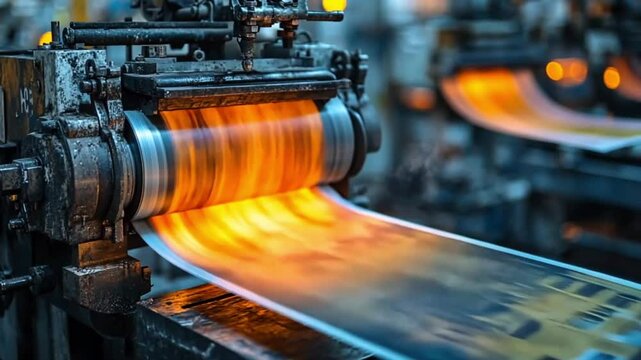 Industrial printing press, hot rollers, printing process, factory, manufacturing, use in graphic design