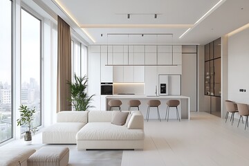 Fototapeta premium interior of new luxury house, modern kitchen and dining room view
