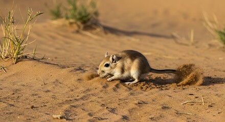 Gerbil Digging in Sandy Desert with Natural Habitat Background