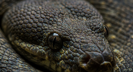 Fototapeta premium Close-Up of a Snake's Reptilian Scales and Eyes in Nature Wildlife Macro Photography