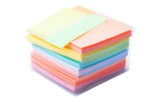 Neatly stacked colorful sticky notes, perfect for organization and creativity isolated on transparent background