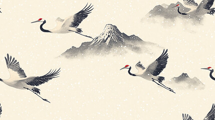 Timeless Japanese Woodblock Crane Pattern