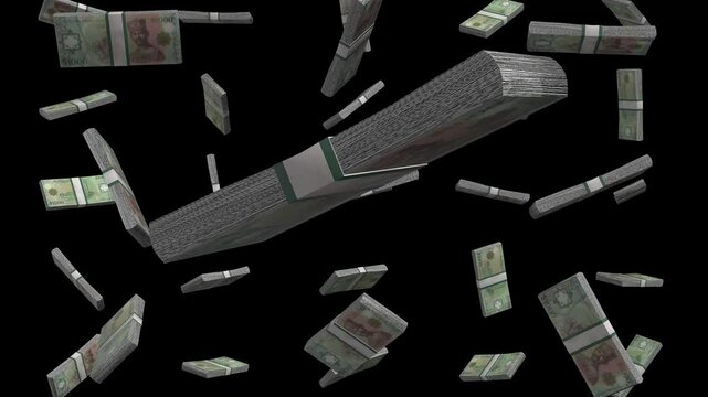 1000 Brunei Dollar Falling Animation on Black Screen