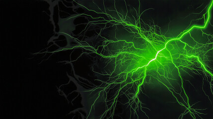The effect of green plasma glow. Energetic green charge, lightning with static electricity on a black background.