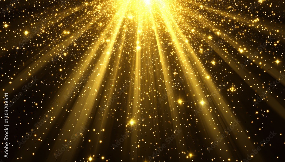 Poster golden light rays with sparkling particles creating a magical atmosphere for background and creative