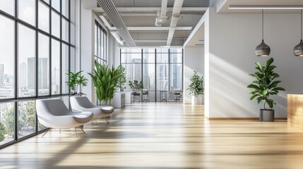 Obraz premium Modern office hallway with city view