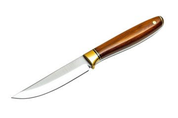 Handcrafted knife with a wooden handle, highlighting elegant artisan craftsmanship on white isolated on transparent background
