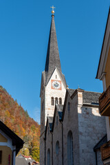 Fototapeta premium Hallstatt – a picturesque village, a magical lake and the oldest salt mines in the world. It is located in the inner part of the Salzkammergut Mountains. It is a UNESCO World Heritage Site.