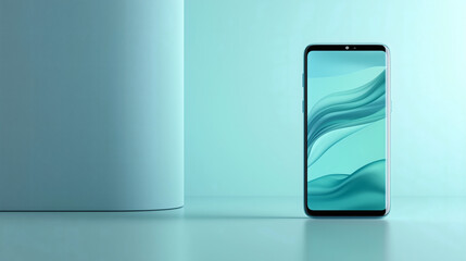Teléfono inteligente moderno sobre fondo azul