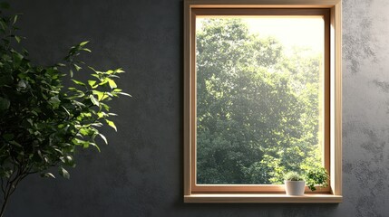 Fototapeta premium Sunlight streams through window, modern interior, plants