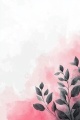 Gentle Pastel Pink and Grey Watercolor Background with Elegant Floral and Leaf Silhouettes